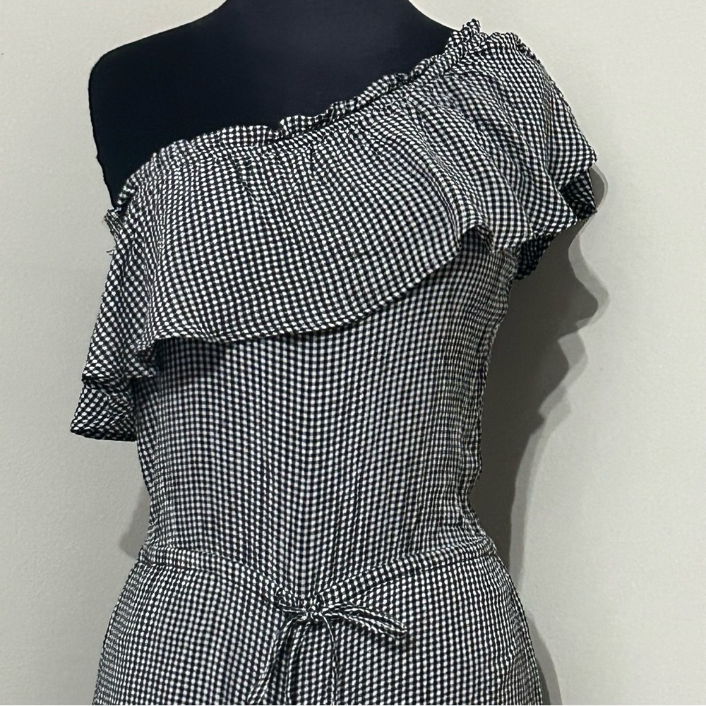 American Eagle Outfitters One Shoulder Gingham Cropped Culotte Jumpsuit